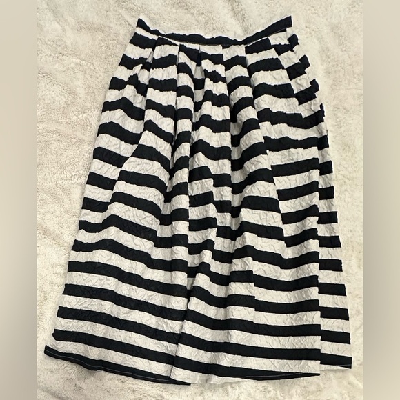 CHICWISH ALLOVER STRIPE PRINT EMBOSSED PLEATED MIDI SKIRT MEDIUM - Picture 2 of 6